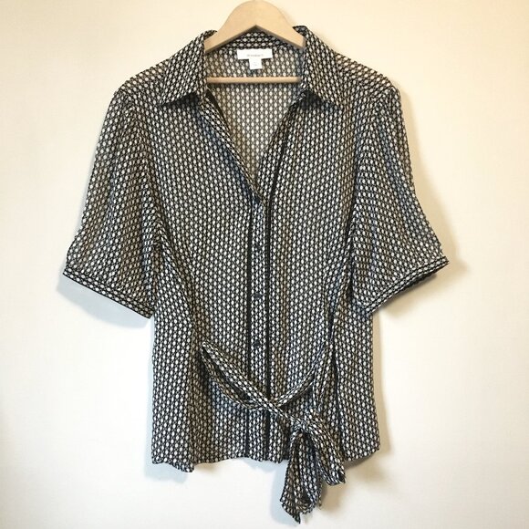Semi Sheer Belted Modern Button Down Dress Shirt - Picture 1 of 16